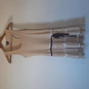 Xoxo nude color cotton and crochet dress with black tie.